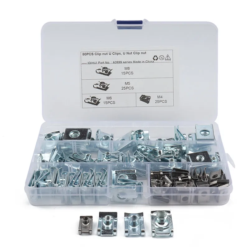 80pcs Tool M4 M5 M6 M8 Spire Clips Chimney Nuts U Nuts Clips Speed Clips Fasteneres Assorted Kits Stainless Steel U Type Clamps