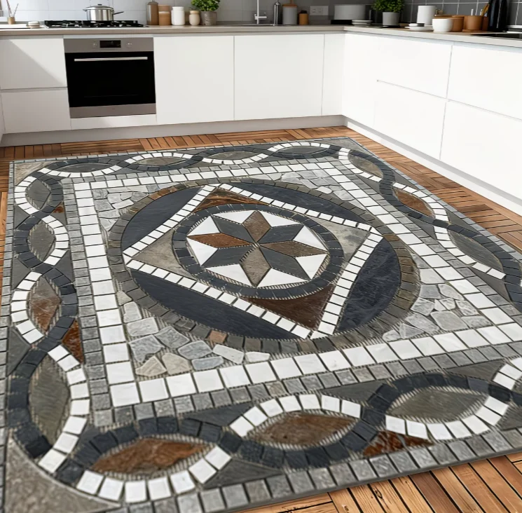 Kitchen&Dining Bohemian Style Retro Marble Printed Outdoor Carpet Soft Decorating Garden, RVs Beach Parties Essential for Home