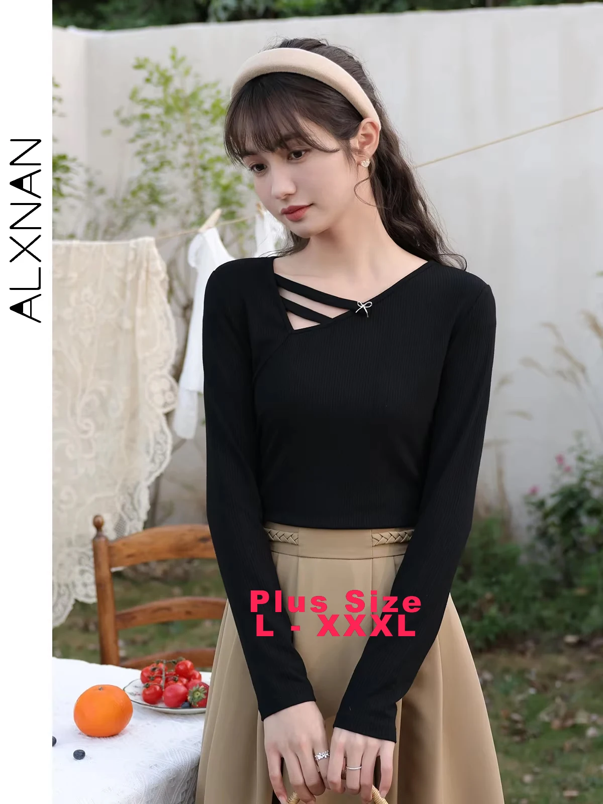 

ALXNAN Plus Size Knitted Tops for Women Long Sleeve Pullovers Slim Fashion French Bottoming T-shirt Female Clothes 2024 DM00236