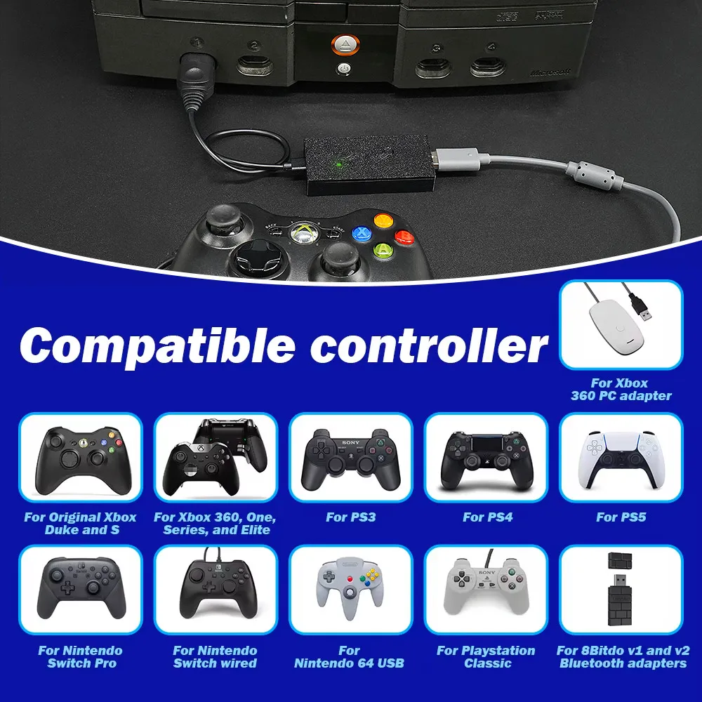 محول وحدة تحكم OGX Mini Pico لأجهزة Xbox/PC/PS3/Switch محول لوحة الألعاب السلكية لأجهزة Xbox 360/Xbox Series X USB للتحكم