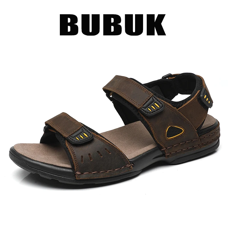 Bubuk Herren-Sandalen aus Rindsleder, Sommer-Outdoor-Strandschuhe, verstellbares Design, mit Fußgewölbestütze, stilvolle, atmungsaktive Freizeitschuhe für Herren, geeignet für Reisen, Wandern und Pendeln. – Detail 3
