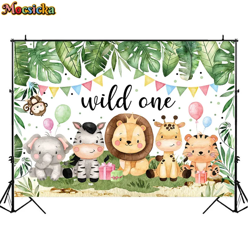 Tropical Jungle Safari Photography Backdrop Kids 1st Wild One Newborn Baby Birthday Party Family Portrait Background Photo Shoot