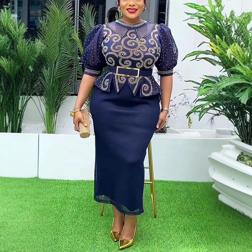 

Plus Size African Dresses for Women Elegant 2025 Diamond Luxury Female Turkey Dashiki Ankara Wedding Party Birthday Dress Cloth