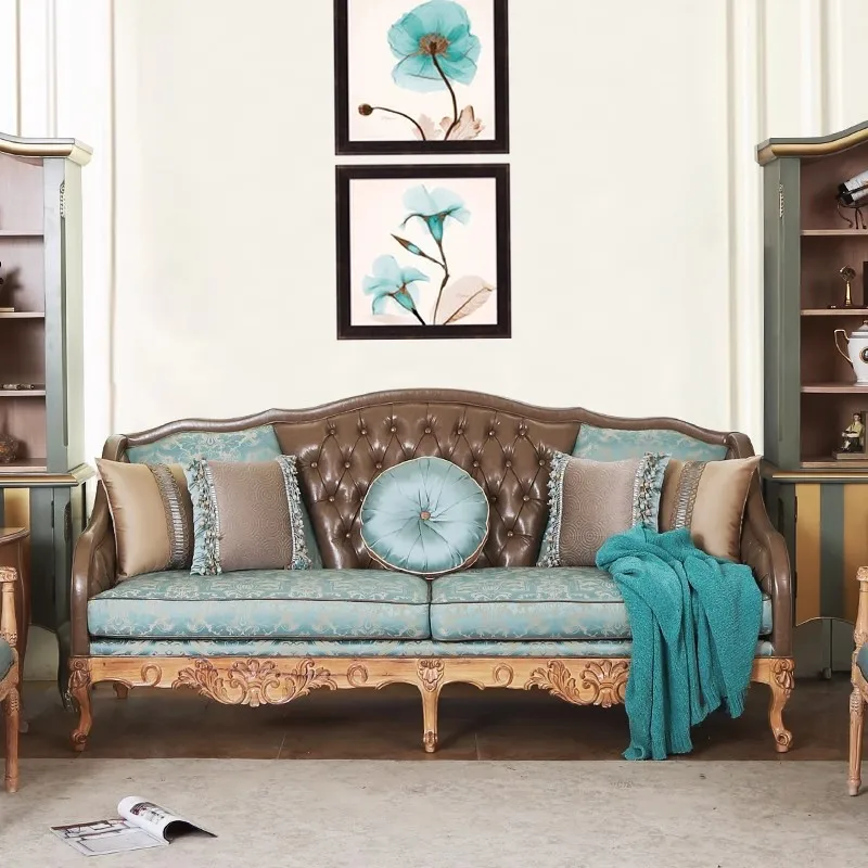 

French full solid wood carving flower sofa villa living room high-end luxury large apartment combination new whole house furnitu