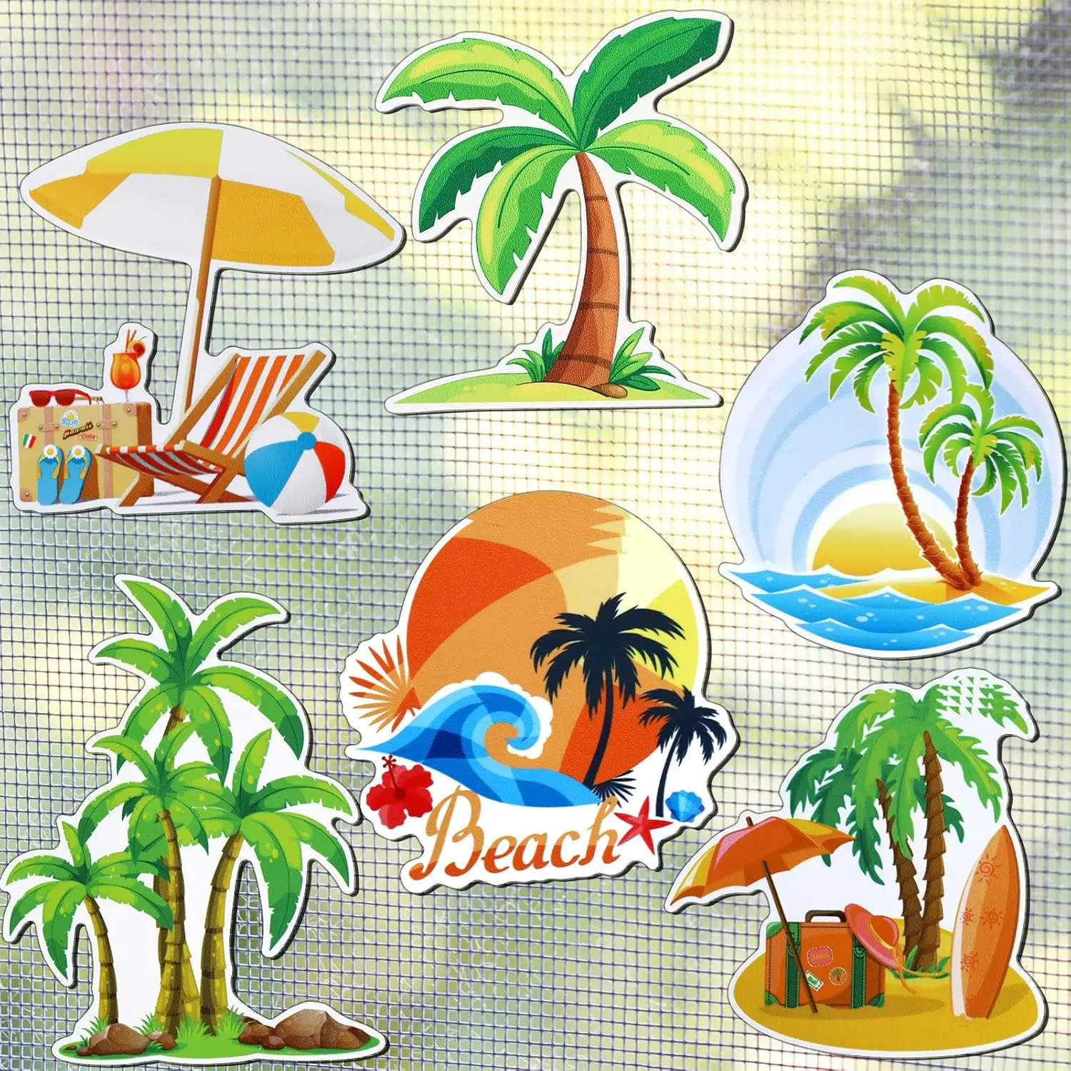 12Pcs 6Pairs Multicolor Palm Tree Magnets, Double Sided Flexible Stickers for Sliding Screen Door, Fridge Summer Beach Decor