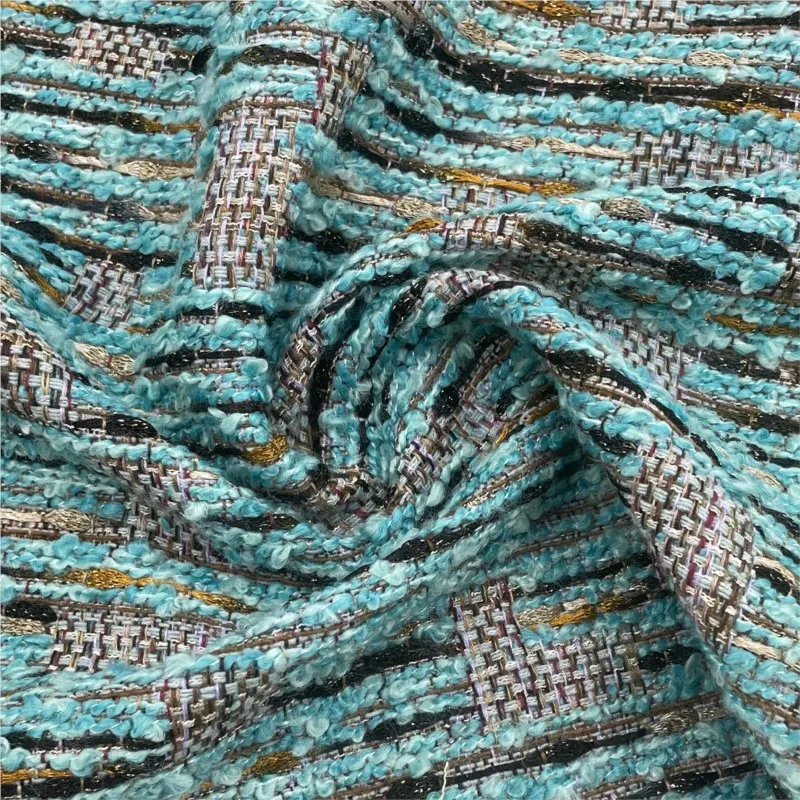 Thickened blue-green woven tweed fabric coat is used as skirt fashion