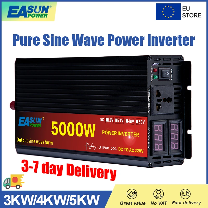 EASUN-inversor de energía Solar para coche, transformador de onda sinusoidal pura, 12/24V, 220V, 5000W, 4000W, 3000W, 12/24V, CC a CA 220V