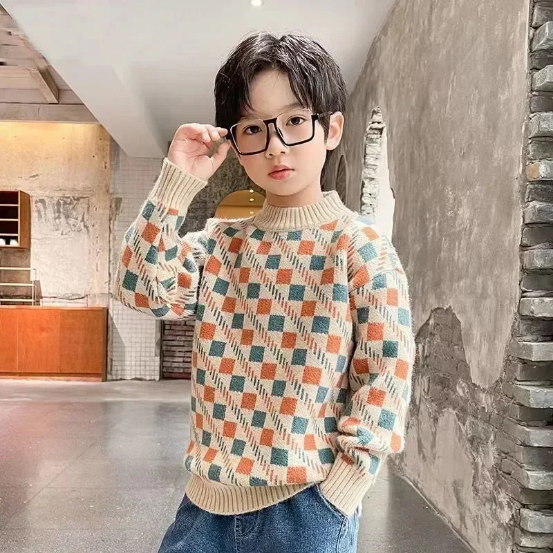 Boys Woolen Sweater Crochet Cotton Knitting 2024 Cheap Warm Thicken Velvet Winter Autumn Fall Children\'s Clothing