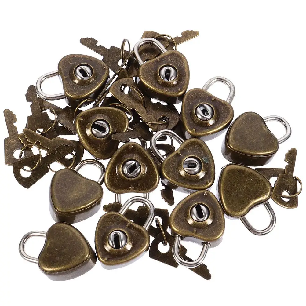 

25 Pcs Heart Shaped Padlock Engraved Journal Locks Coffee Iron Retro Love Key Locks Metal Zinc Alloy Durable Hardware