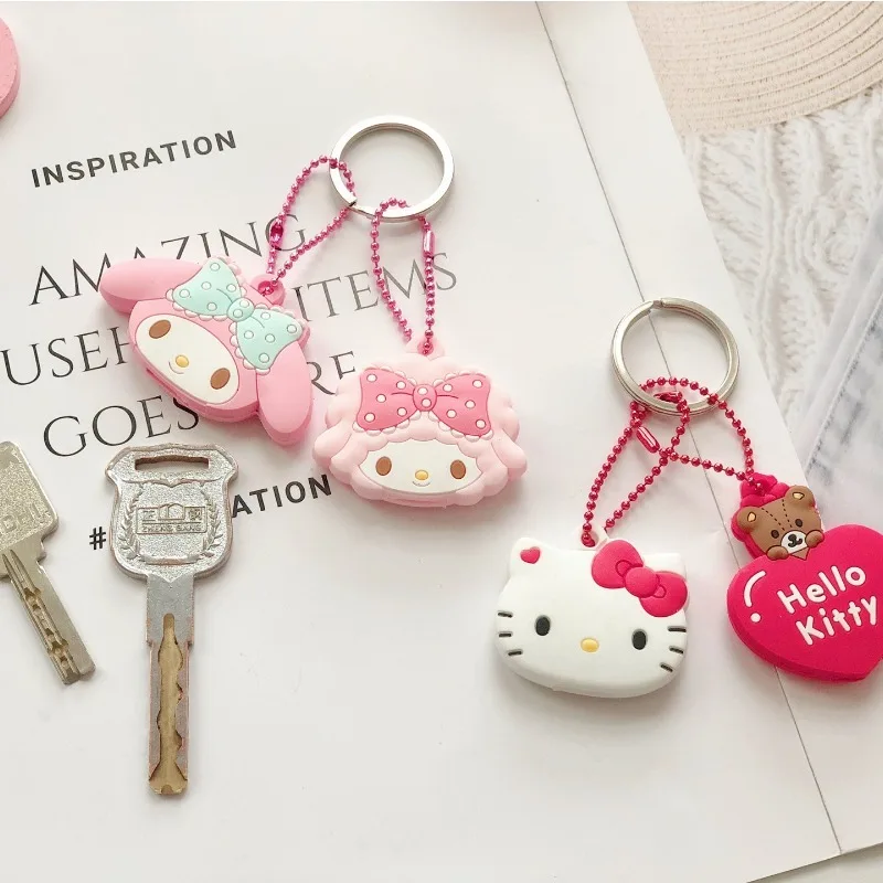 New Sanrio Kawaii HelloKitty Silicone Key Dustproof Protective Cover Cartoon My Melody Keychain Portable Anti-lost Gift