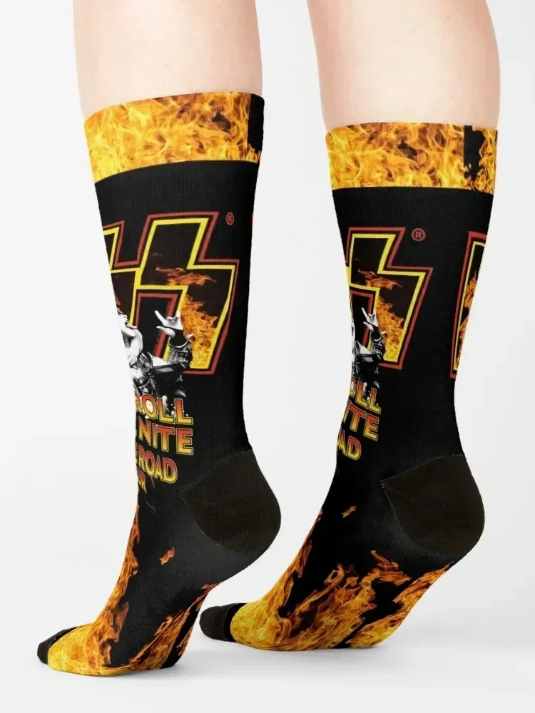 KISS End Of The Road World Tour Fire Flames Rock & Roll All Nite Spaceman Catman Starman Demon Socks anime Socks Male Women's