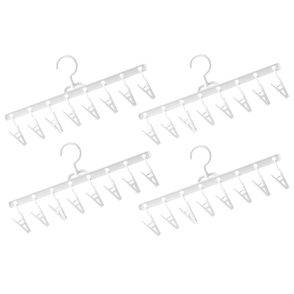 

4 Pcs White Sock Hangers Drying Rack for Clothes Laundry Underwear Rotatable Clips Strong Bearing Anti Rust Clothes Hanger