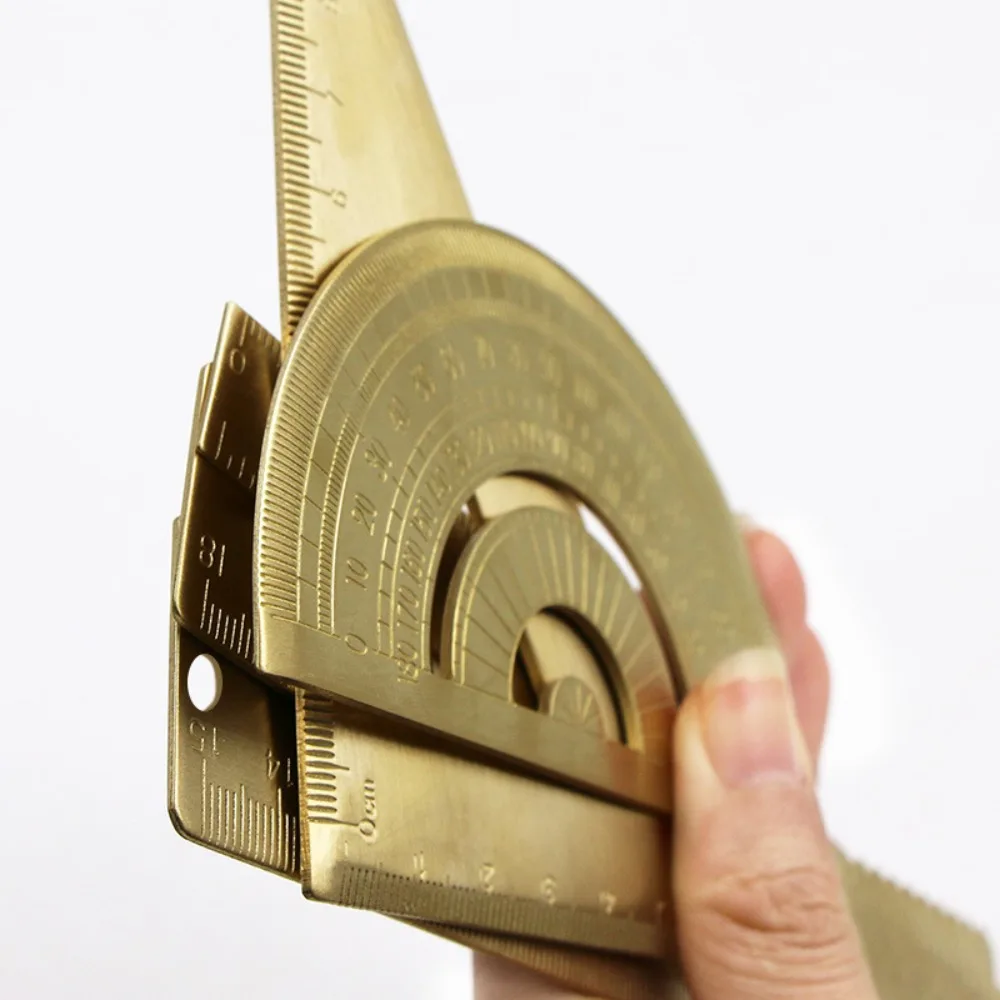 Vintage Brass Straight Ruler Measuring Tool Gold Bookmark Painting Drawing Tools Stationery Metal Triangle Ruler Protractor