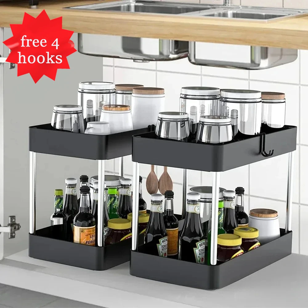 

1/2 Pcs Under Sink Organizer 2 Tier Drawer Multiful Rack Cabinet Basket Organizer Storage Rack Bathroom Kitchen Organizer