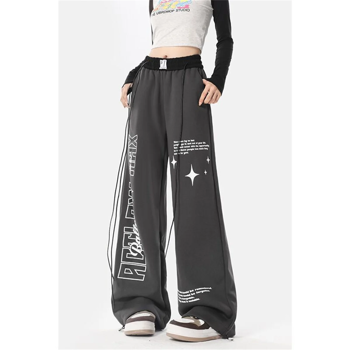 Szare spodnie cargo damskie khaki Harajuku Joggers z wysokim stanem luźne spodnie damskie hip-hopowe koreańskie spodnie punkowe śmieszne spodnie capri damskie