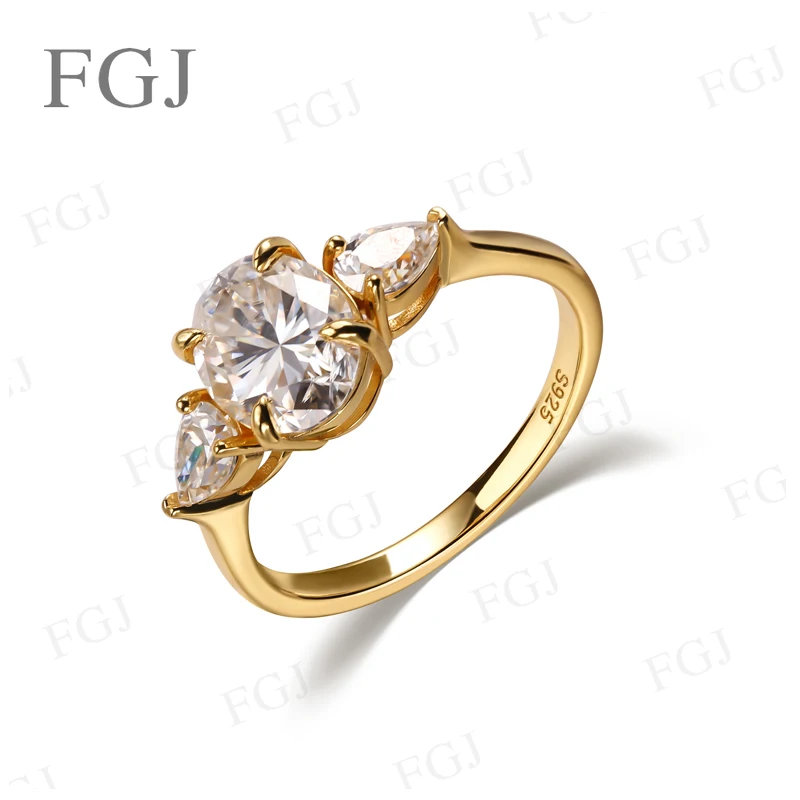 

Moissanite Ring 925 Sterling Silver GRA Certified Oval&Pear Stone Beads D Color VVS1 Solitaire Wedding Band Fine Jewelry Gifts