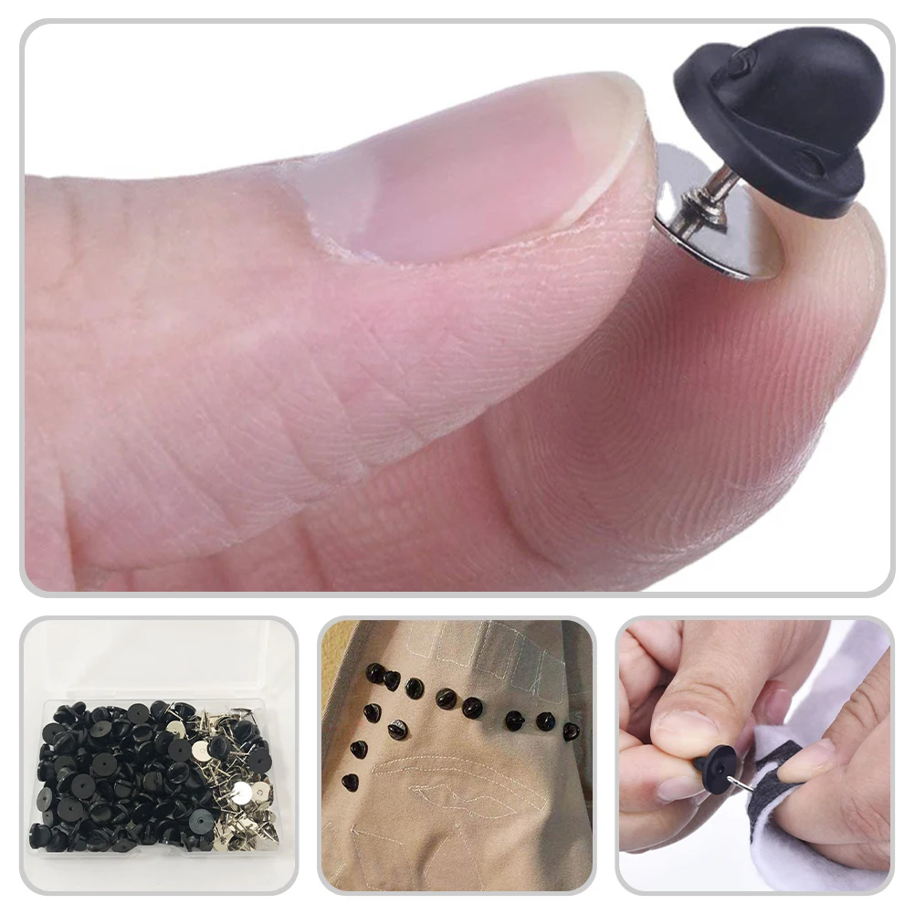 

Rubber Pin Buckle Cap Name Tags Badge Reel Tie Boutonniere Pins Brooch Back Metal PVC Durable Multipurpose Lapel Pin Backs