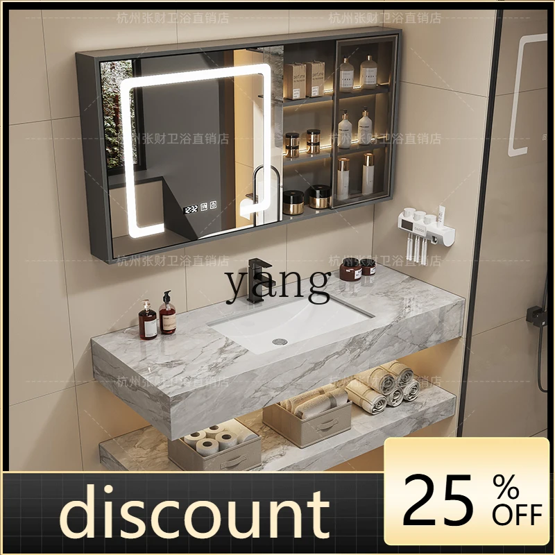 

LTT glossy rock slab ceramic basin, bathroom double-layer washbasin combination basin cabinet