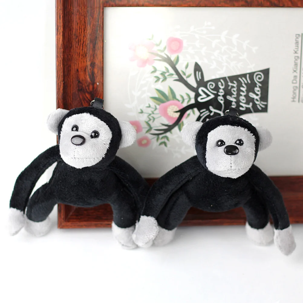 2 Pcs Stuffed Gorilla Orangutan Keychain Backpacks Schoolbag Plush Pendants Small Baby Ring