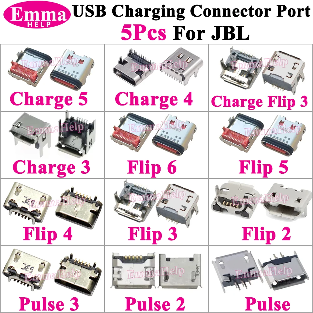 5Pcs Micro USB Charging Port Connector for JBL Charge 4 Flip 4 5 Pulse 2 3 Charger Dock Jack Socket Type-C Bluetooth Speaker
