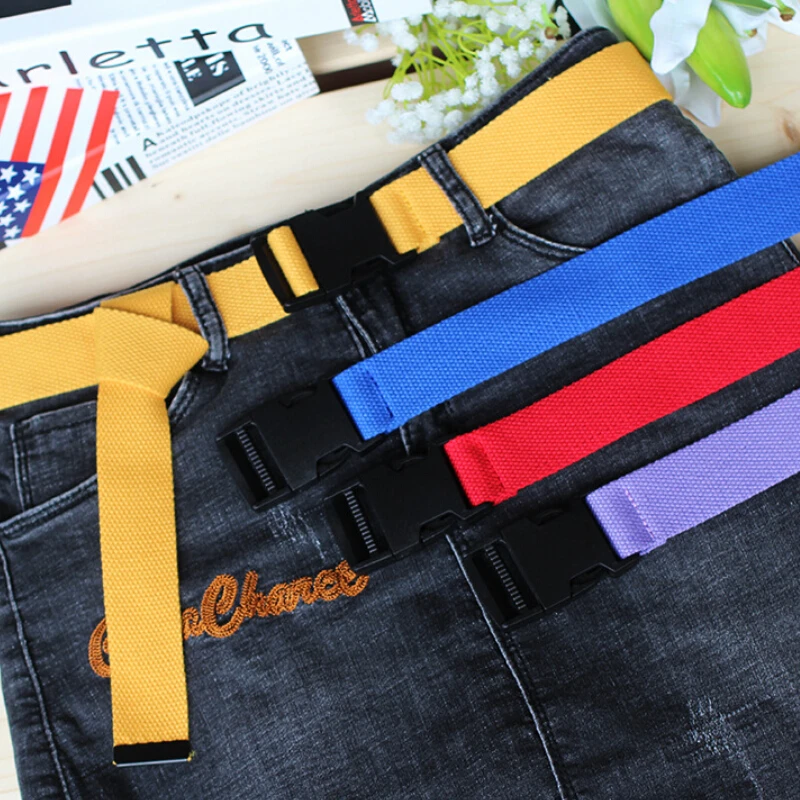 116cm Adjustable Canvas Belt for Women Casual Female Waist Belts with Buckle Harajuku Solid Color Long Belts ceinture femme