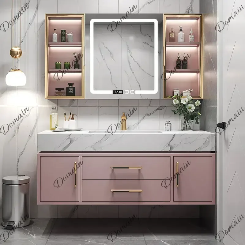 6XY 70-140Bathroom Storage Cabinet With Mirror Furniture Vanity Light Luxury Slate One Basin Modern Minimalist Hand Wash Combina