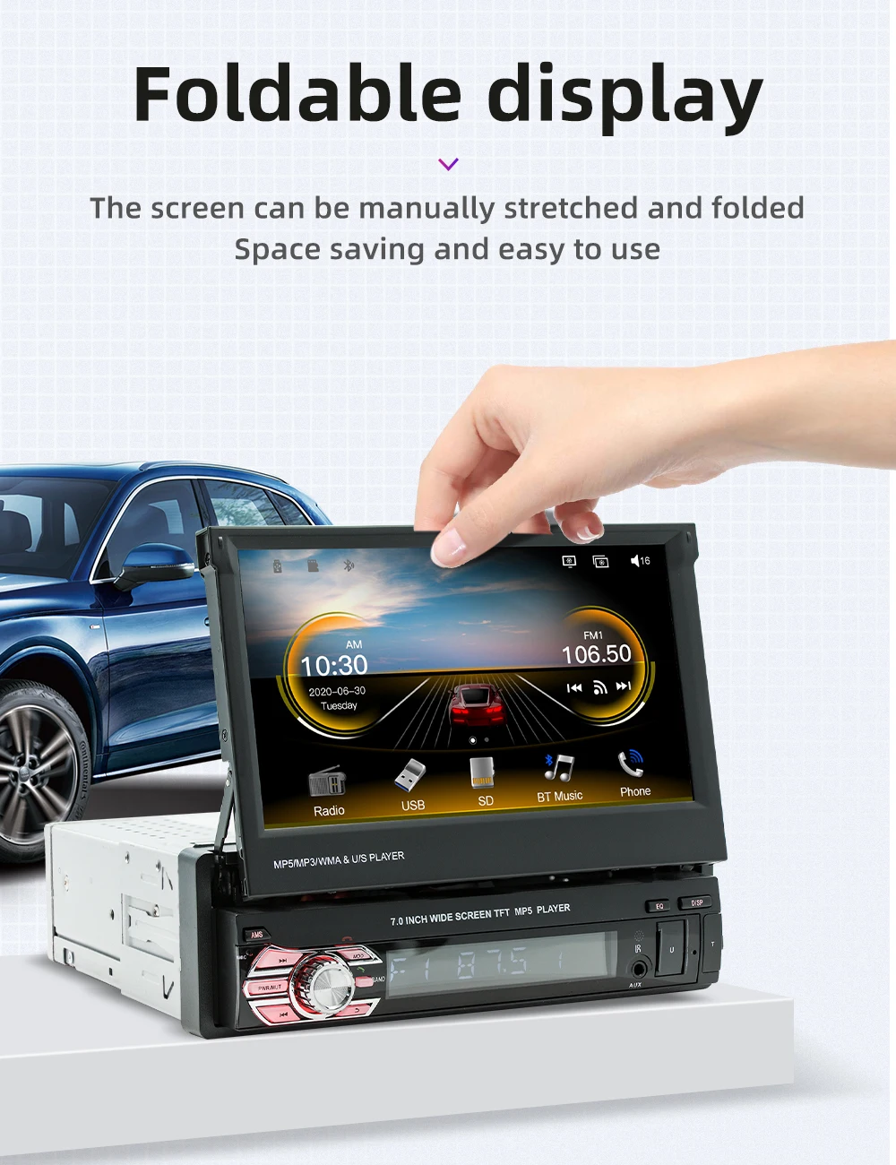 ESSGOO 7 "فليب آؤٹ واحد 1 Din راديو السيارة CarPlay أندرويد السيارات TF USB AUX SWC AM FM بلوتوث مشغل MP5 وحدة رأس شاشة تعمل باللمس