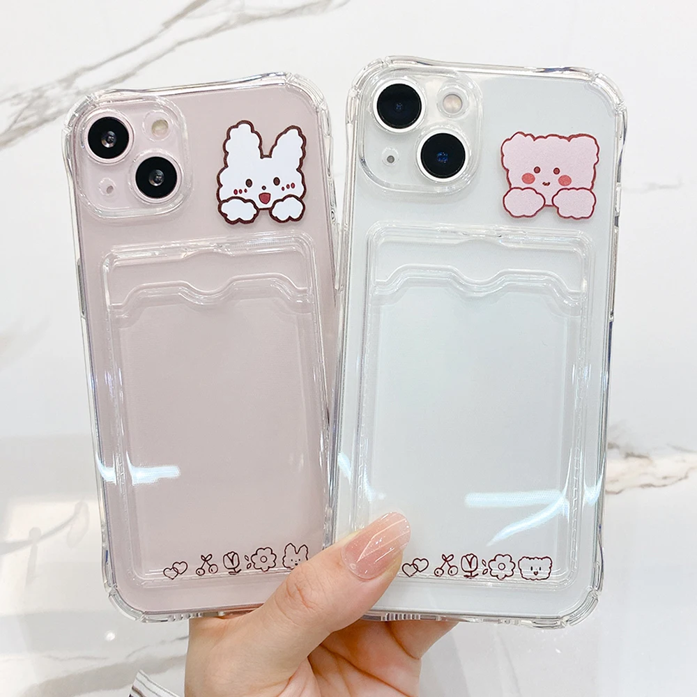 Cute Card Holder Funda Case For Samsung S22 Ultra Case Samsung A22 A52S A72 A55 A53 A13 4G A15 A54 A73 A25 S23 S24 Cover Clear