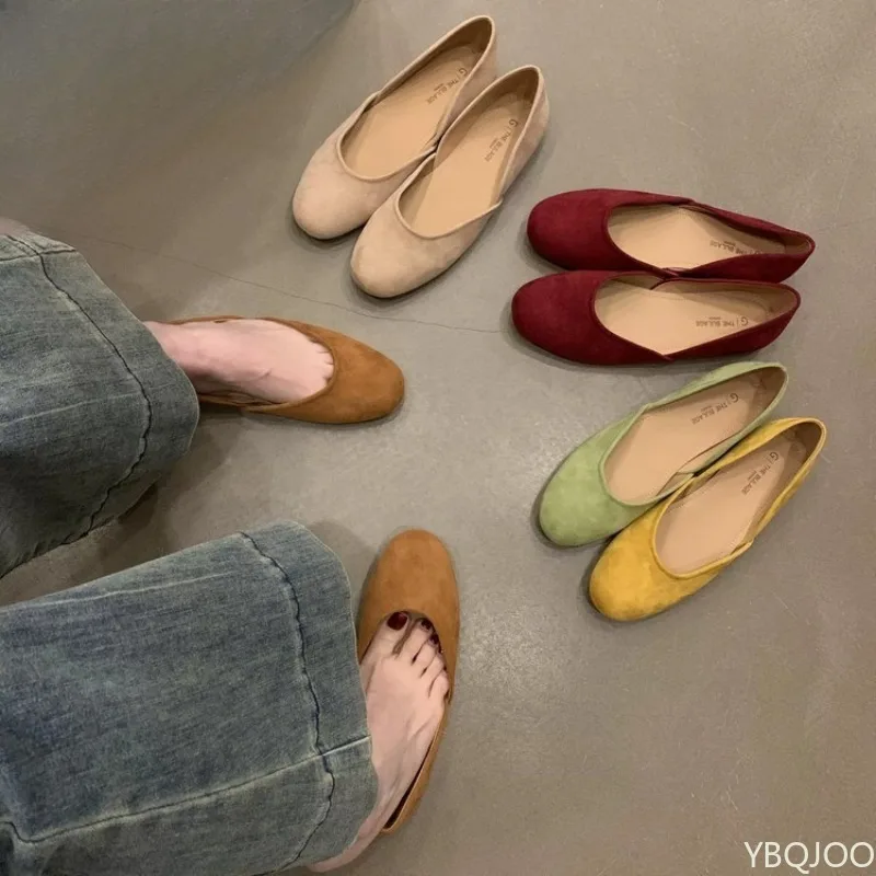 Flat round toe shallow mouth shoes spring autumn casual comfortable soft low commuting women's shoes fashionable women's shoes