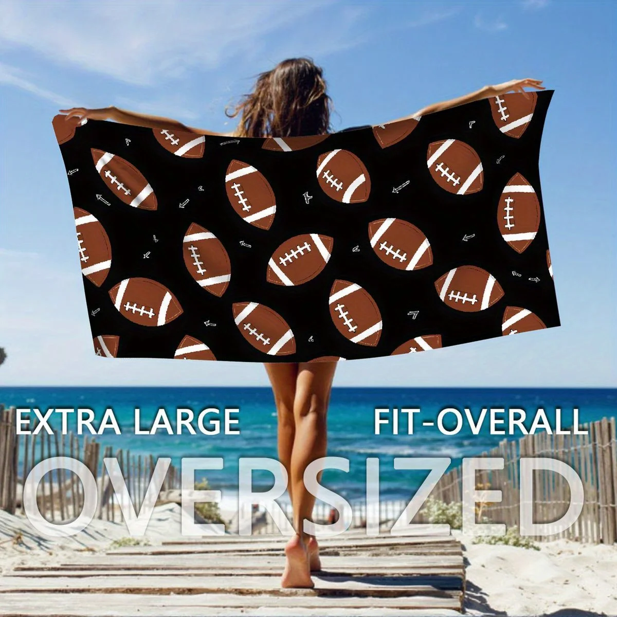 Football Print Beach Towel Sand-Free Quick-Dry Microfiber Towel for Sports Fans Super Absorbent Lightweight Extra Large Towel