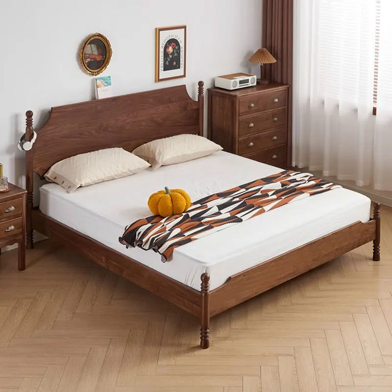 

Customizable American retro minimalist full solid wood cherry wood double bed home wedding bed master bedroom