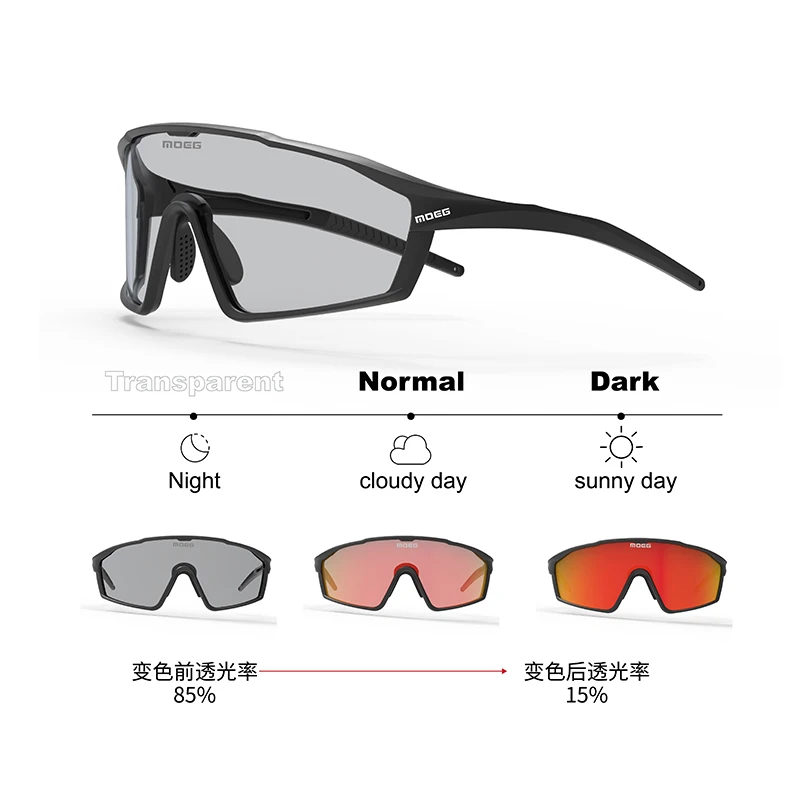 Mcycle MOEG Sports Glasses Color-Changing Cycling Goggles for Men and Women New Style Outdoor-Applicable Cycling Sunglasses