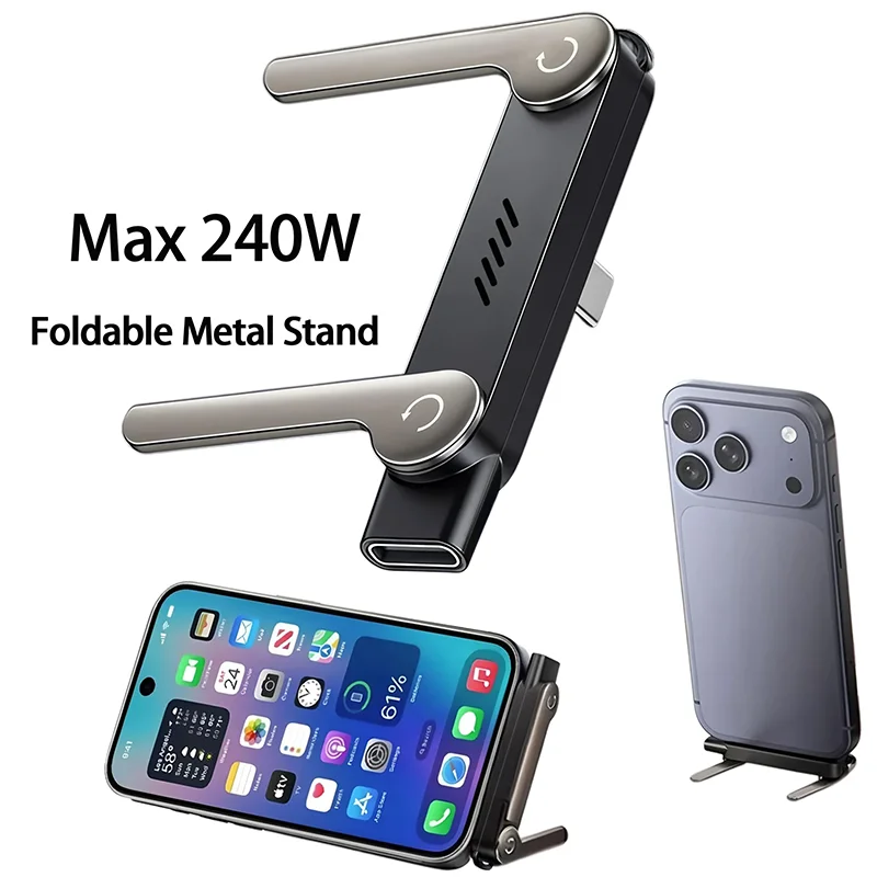 

240W USB C Built-in Stand Adapter Multi-function Foldable Converter For IOS 15 16 17 Macbook Xiaomi Samsung Phone Charge Bracket
