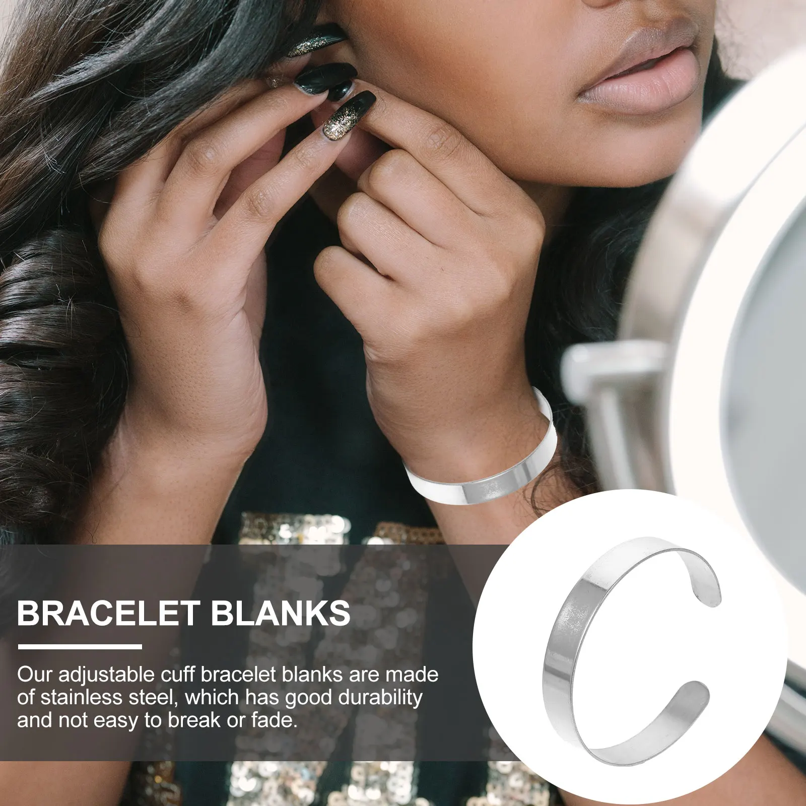 

10pcs Stainless Steel Bracelet Inner Core Cuff Blanks Bangle Adjustable Curved DIY Jewelry Accessories Long Lasting Durability