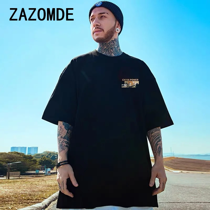 ZAZOMDE Retro T-Shirts For Men Crane Print Trendy Tees Men\'s Clothing Street Harajuku Tees Loose Short Sleeve Daily Casual Tops