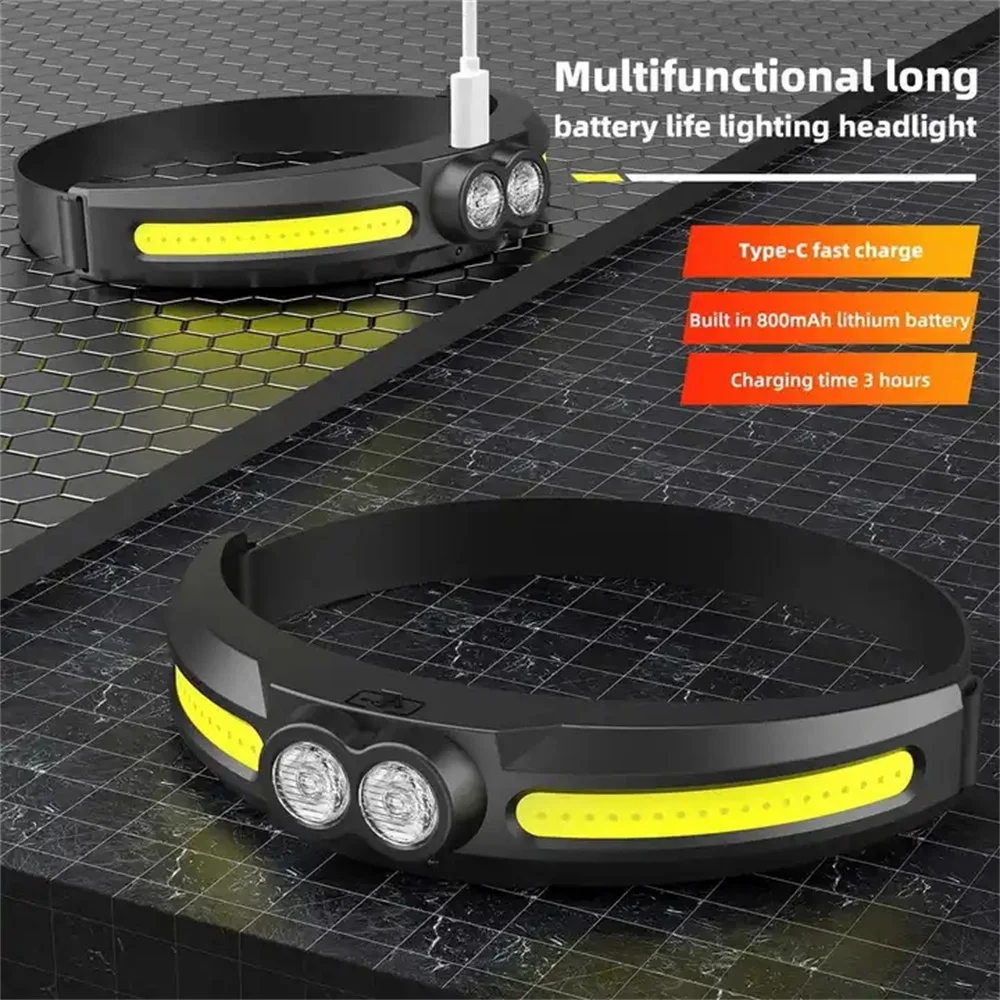 Motion Sensor Led Headlamp USB Rechargeable Flashlight Waterproof Head Lights Camping Fishing Headlight Search Head Night Light