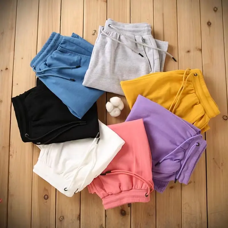 Pantalones cortos deportivos de algodón para hombre y mujer, pantalón informal holgado de Color sólido con cordón, estilo diario, para el hogar y al