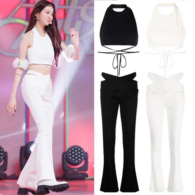 Kpop Idol Clothes Halter Neck Tops Cutout Waist Pants Women Singer Jazz Performance Costume Y2k Outfit Concert Stage Wear JL5506