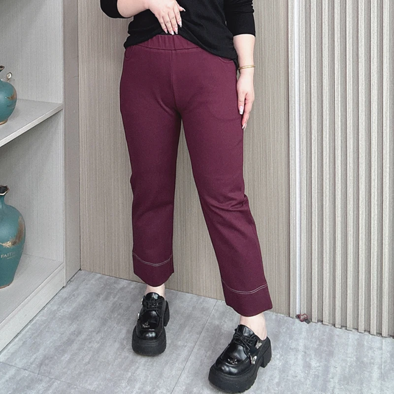 Autumn Straight Pants Women 2024 New Plus Size Loose Slimming Elastic Waist Casual Ankle-Length Pants 88092