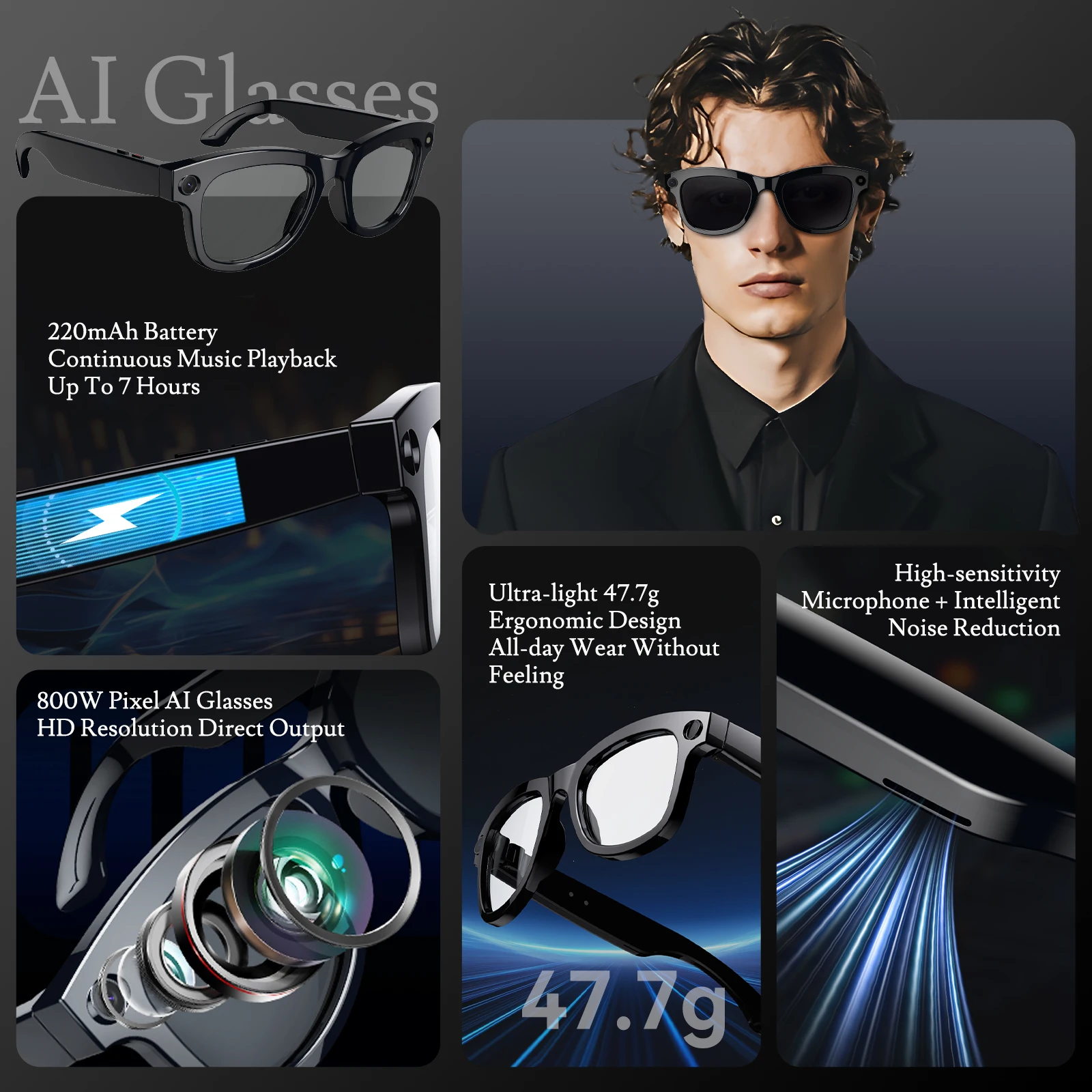 EIGIIS 2025 نظارات ذكية جديدة لحوار الذكاء الاصطناعي مع كاميرا تصوير بلوتوث مكالمة في الوقت الحقيقي وظيفة تقليل الضوضاء #2