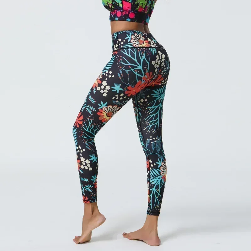 

New Floral Printed Thin High Waist Leggings for Women Girls Sports Fitness Gym Dancing Elastic Leggings 8Z