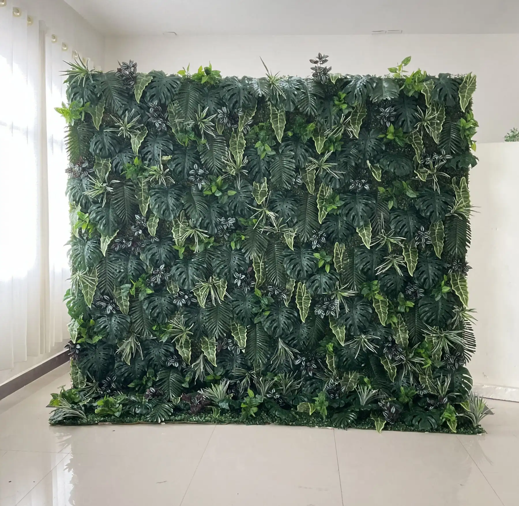 

Mixed Plant Series 3D luxury green turf turtle leaf and eucalyptus leaf plant wall, birthday party wedding background decoration