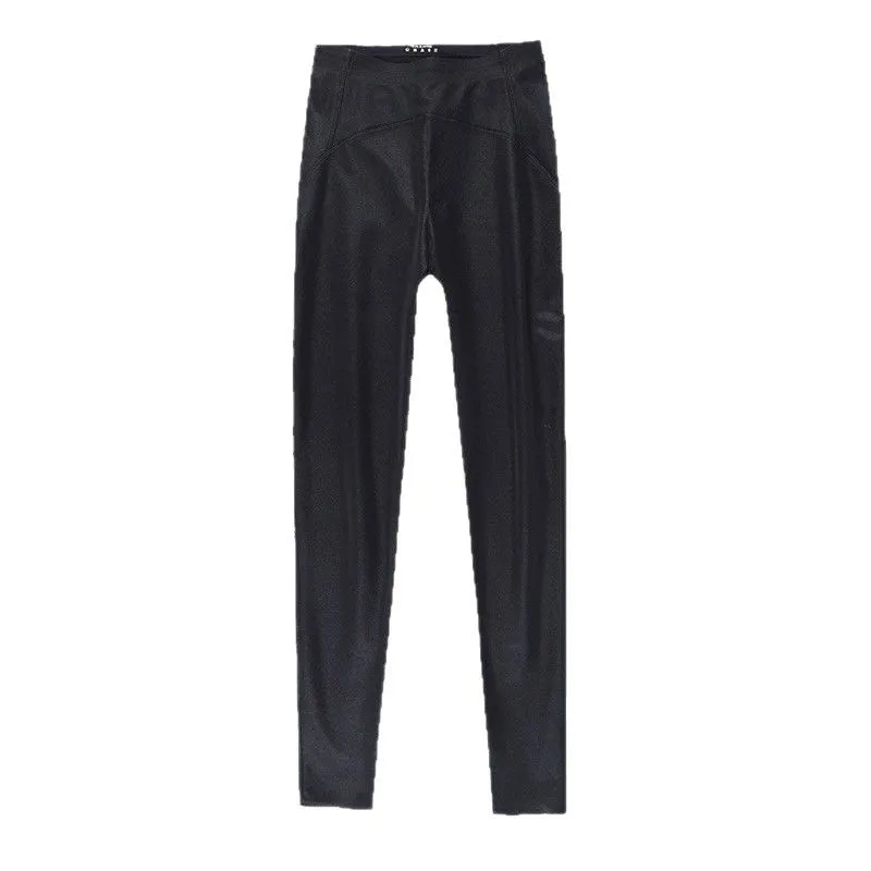 Matte Fce Lined Slimming Yoga Pants Women's High Waist Long Trousers Diamond Pattern Cross-Border PU Leather Pants