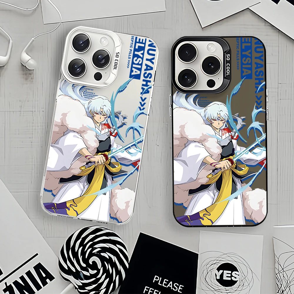 Anime I-Inuyasha Sesshomaru Laser Phone Case for iPhone 12 11 13 14 15 16 Max Pro Plus IMD Shockproof Silicone Coque