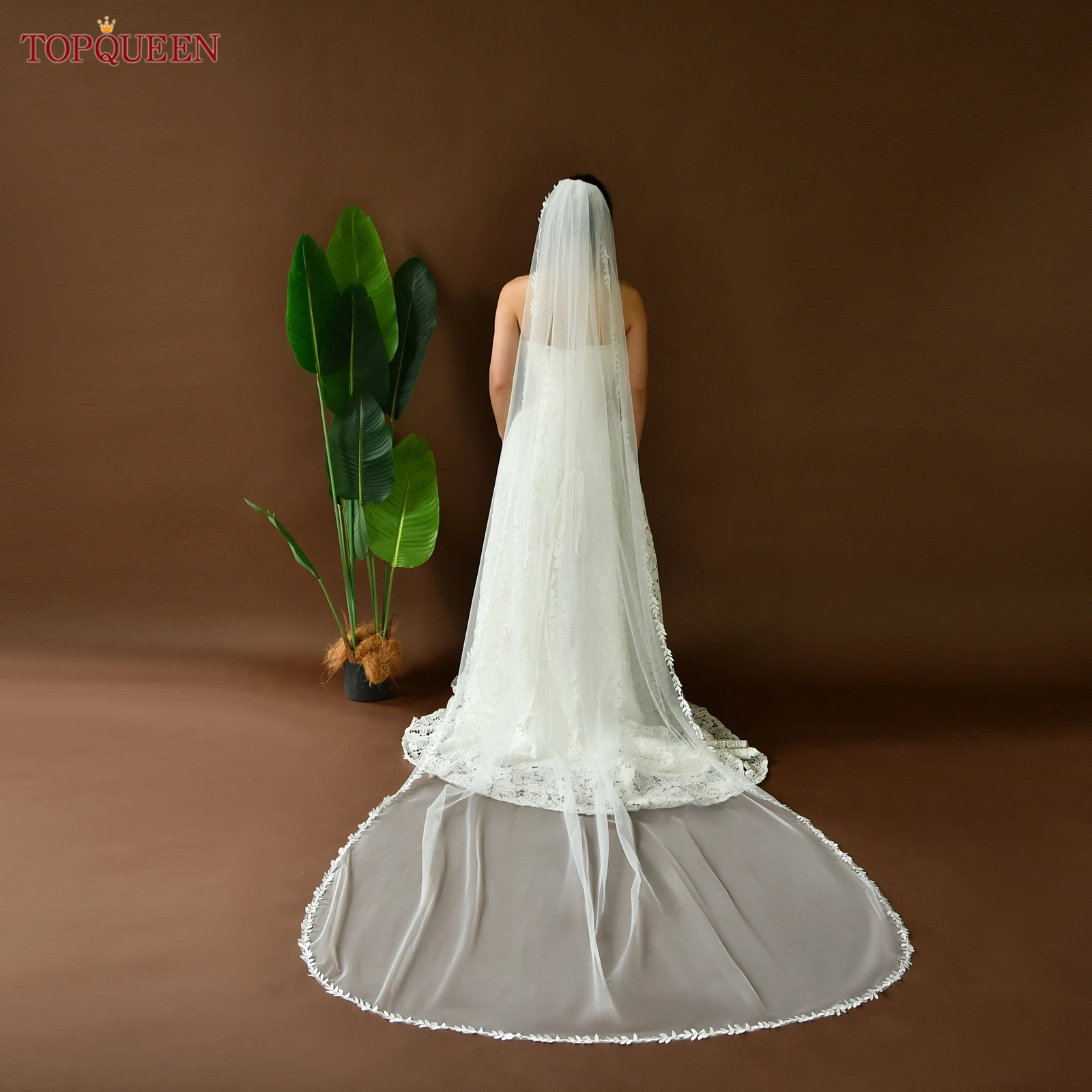 TOPQUEEN V129 كاتدرائية الزفاف الدانتيل الحجاب 3m طويل طرحة زفاف أبيض عاجي مع ورقة الدانتيل اكسسوارات الزفاف للتخصيص