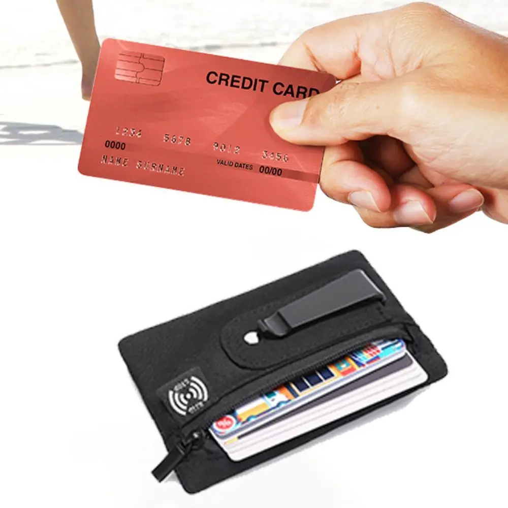 Robuste Mini-Geldbörse aus Polyester mit Reißverschluss und Gürtelclip, 7 Farben, einfache Stofftasche, nicht geflochtener Karten-Organizer für Herren und Damen