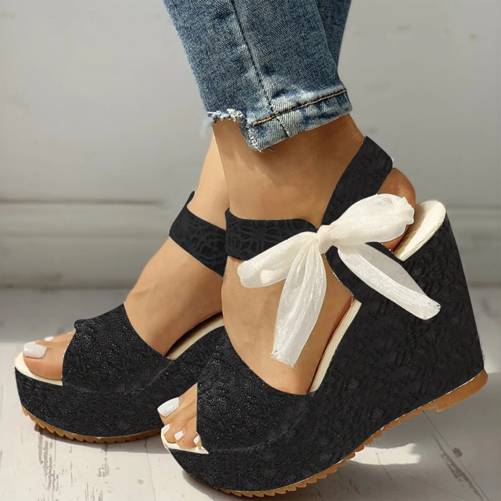 Women High Heel Sandals Open Toe Wedges Spring Summer Sandals Fashion Platform Ribbon Lace Up Daily Dressy Sandalias de mujer