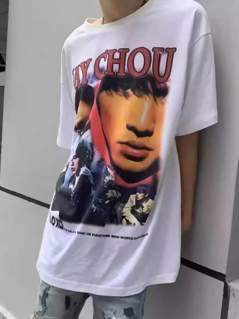 

Waed White Inkjet Printing ort Sve T-irt Vintage Sle Streetwear Heavyweight Youth Faion round Ne Casual Top