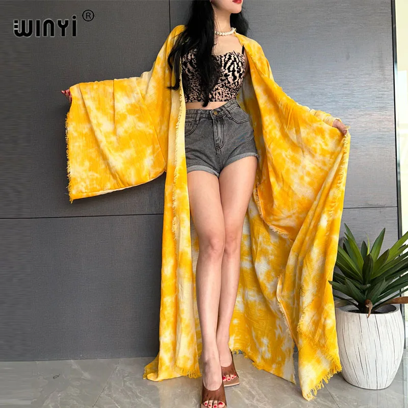 WINYI Europe Beach Cover Ups for Swimwear Women Tie Dye Elegant Kimono Swimsuit Cape Summer Dress 2023 Beachwear Outfits Sales