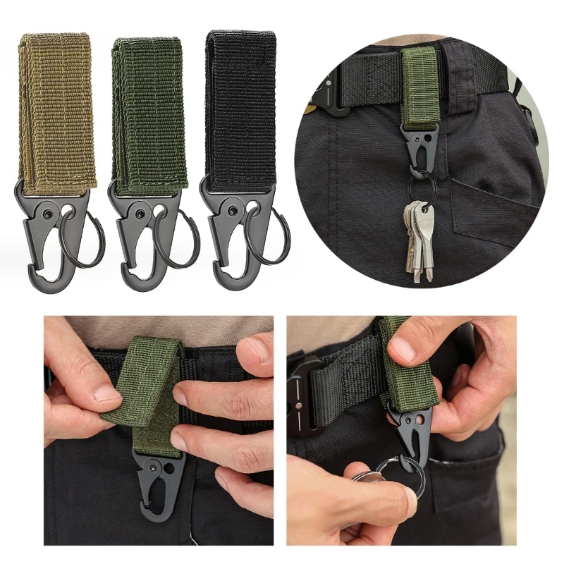 Outdoor Camping Hiking Molle Tactical Gear Nylon Webbing Keychain Triangle Backpack Waist Bag Fastener Hook Buckle Climb Tools